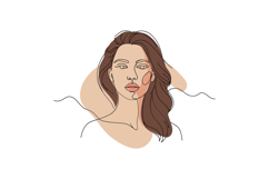 Minimalist line drawing of a woman with flowing hair in soft Product Image 1