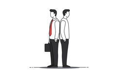 Two professional men standing back to back in a minimalist d Product Image 1
