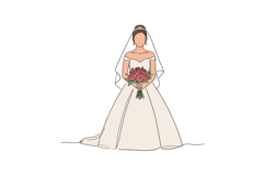 Bride in elegant white gown holding a bouquet of roses, show Product Image 1