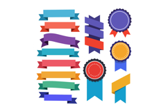 Colorful collection of flat design ribbons and badges showca Product Image 1