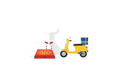 A cheerful pizza chef preparing a delivery with a yellow sco Product Image 1