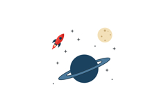 Colorful rocket soaring through space near a blue planet wit Product Image 1