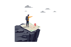 Adventurer standing atop a cliff pointing towards the horizo Product Image 1