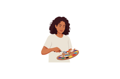 Woman painting with color palette and brush creating artisti Product Image 1