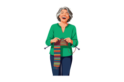Older woman knitting colorful scarf with joy and focus in ca Product Image 1