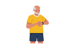 Elderly man checking smartwatch fitness tracking in casual s Product Image 1