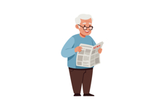 Elderly man reading newspaper casual clothing vector illustr Product Image 1