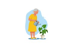 Elderly woman watering houseplant indoor with watering can i Product Image 1