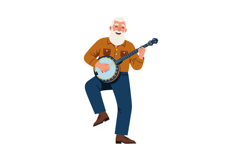 Elderly man playing banjo musical instrument folk music illu Product Image 1
