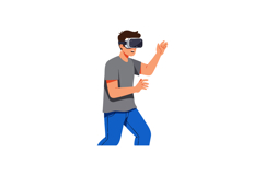 Young man using virtual reality headset in casual clothing p Product Image 1