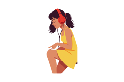 Young woman wearing red headphones listening to music in yel Product Image 1