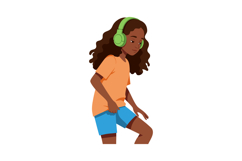 Girl with green headphones listening to music in casual clot Product Image 1