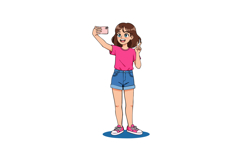 Girl taking selfie with smartphone wearing pink shirt and bl Product Image 1