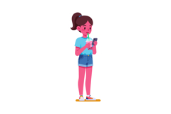 Young girl drinking bubble tea and using smartphone casual s Product Image 1