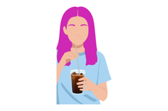 Woman with purple hair drinking soda through straw in light Product Image 1