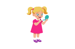 Little girl applying lipstick with mirror in pink dress and Product Image 1
