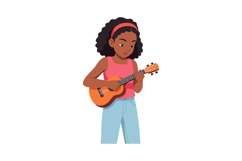 Girl Playing Ukulele Vector Illustration with Orange Ukulele Product Image 1