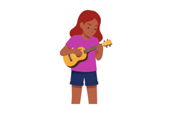 Girl playing ukulele in casual clothes with red hair and pur Product Image 1