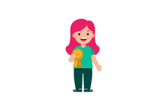 Girl with pink hair holding award ribbon smiling happy stand Product Image 1