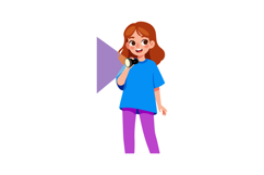 Girl holding flashlight shining purple light in casual cloth Product Image 1