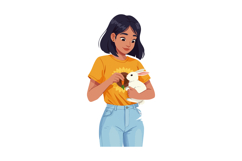 Girl feeding white rabbit with carrot in casual outfit vecto Product Image 1