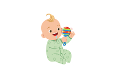 Baby Playing with Colorful Rattle Toy in Green Pajamas Vecto Product Image 1