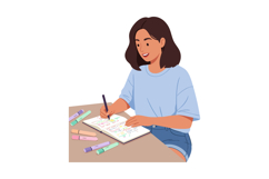 Young woman writing notes with colorful markers on notebook Product Image 1