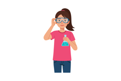 Girl in pink shirt holding flask wearing safety goggles scie Product Image 1