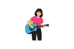 Young woman playing blue acoustic guitar with pink shirt and Product Image 1