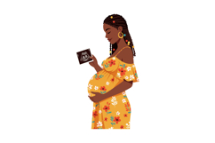 Pregnant Woman Holding Ultrasound Image in Yellow Floral Dre Product Image 1