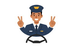 Police officer smiling and showing victory signs in uniform Product Image 1
