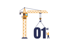Construction tower crane lifting large number one with worke Product Image 1