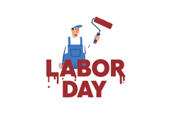 Labor Day worker holding paint roller with red dripping pain Product Image 1