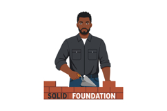 Man Building Solid Foundation Brick Wall with Trowel Constru Product Image 1