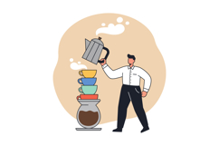 Man pouring coffee into stacked cups with coffee pot and gla Product Image 1