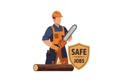 Construction Worker Holding Chainsaw with Safe Jobs Safety S Product Image 1