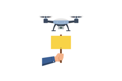 Drone carrying blank yellow sign held by human hand vector i Product Image 1