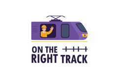 Train engineer waving from purple locomotive with on the rig Product Image 1
