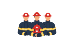Firefighter group wearing red helmets and navy blue uniforms Product Image 1