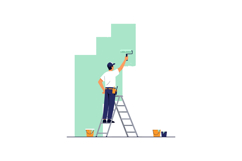 Painter using roller on wall wearing cap and tool belt in ve Product Image 1