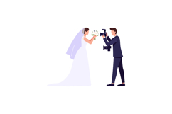 Wedding bride holding bouquet photographing groom capturing Product Image 1