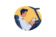 Pilot reading checklist in airplane cockpit vector illustrat Product Image 1