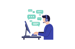 Customer support agent with headset working on computer answ Product Image 1