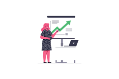 Woman presenting upward growth chart with laptop at office v Product Image 1