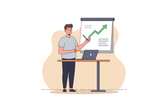 Man Presenting Business Growth Chart with Green Arrow and La Product Image 1