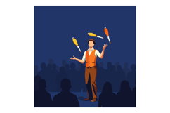 Juggler performing with clubs on stage in front of audience Product Image 1