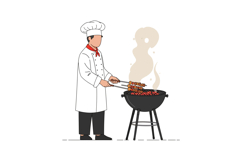 Chef grilling kebabs and meat on charcoal barbecue outdoor c Product Image 1