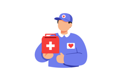 Medical volunteer holding first aid kit in blue uniform with Product Image 1