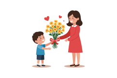 Boy Giving Bouquet of Yellow Flowers to Mother for Mothers D Product Image 1