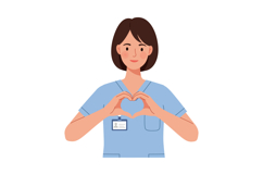 Female nurse in blue uniform making heart shape with hands h Product Image 1